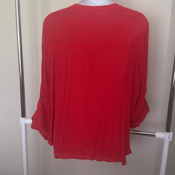 Avenue Red Embellished Buttoned Blouse with Mandarin Collar Size 30/32 - Picture 6 of 8